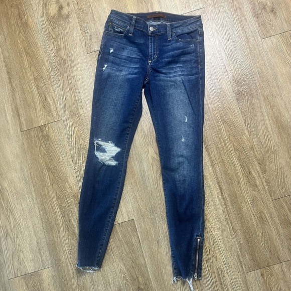 Joe's Jeans Denim - Joe's Flawless Icon Mid Rise Jeans Skinny Distressed Zipper Ankle Raw Hem Sz 26